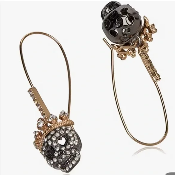 Skull and Crown Earrings with Crystals - Picture 1 of 4